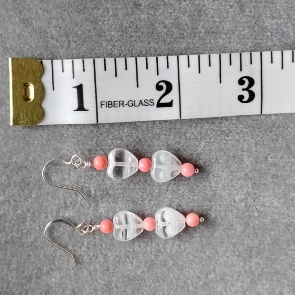 🩷HAND CRAFTED CZECH GLASS HEARTS AND BAMBOO CORAL EARRINGS🩷 - Picture 4 of 4
